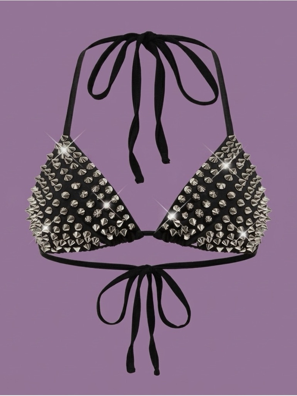 Romwe Heavy Metal Spiked Bikini Top